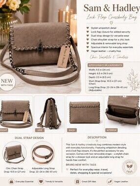 SAM & HADLEY TAPE LOCK FLAP CROSSBODY BAG